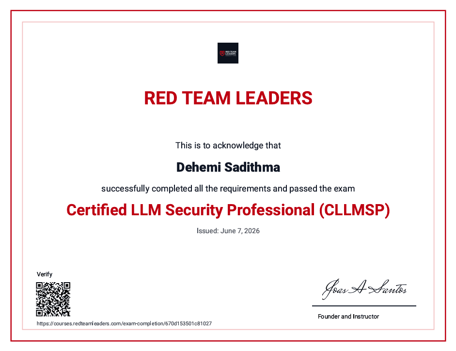 Certified LLM Security Professional (CLLMSP) - Red Team Leaders avatar